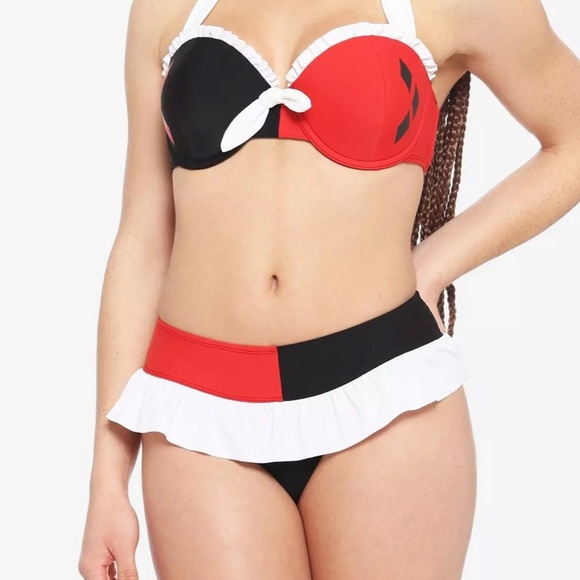 DC Comics Harley Quinn Licensed Bikini Ruffled Swim Bottom Black White Red Small - Picture 3 of 9